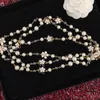 Chokers Camellia necklace multi-layer vintage pearl sweater chain 231010