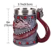 Muggar Dragon Coil Beer Mug 3D Harts Rostfritt stål med Dragon Tail Handle Red Gold Dragon Coffee Wine Cup Holy Grail Christmas Gift 231009