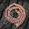 9mm Iced Out Women Choker Halsband Rose Gold Metal Cuban Link Full With Pink Cubic Zirconia Stones Chain Jewelry264R