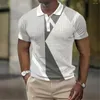 Polo da uomo estiva a maniche corte con stampa 3D all-over con motivo geometrico Abbigliamento da uomo Top casual da strada