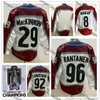 8 Cale Makar 13 Valeri Nichushkin 92 Gabriel Landeskog 96 Mikko Rantanen 29 Nathan MacKinnon 7 Devon Toews 21 Peter Forsberg 19 Joe Sakic Maglie da hockey retrò inverse