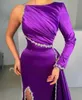 Sukienki wieczorowe Purple Party Party For Form Custom Nowy zamek błyskawiczny w górę w rozmiarze Szczurki uda-wysokie syrenka Satin Plat Bateau Long Rleeve Carzy