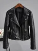 Damen Leder Faux FTLZZ Herbst Jacke Frauen Turndown Kragen Pu Motorrad Schwarz Punk Mantel Weiblichen Niet Zipper Oberbekleidung 231010