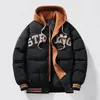 Mens Down Parkas Warm Casual CottonPadded Jacket Winter Men Trendy Fake Twopiece Hooded Bread Cotton Padded Jackets Rockar 231010