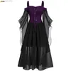 Traje temático Halloween Witch Cosplay vem gótico fora do ombro Lace-up Vestidos Bandage Mesh Sheer A-line Long Party Xmas Dress para Mulheres Q231010