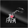 Sleutelhangers Lanyards Ik hou van papa Mama Papa Moeder Emaille sleutelhangers Letter Rood hart sleutelhangers Familieringen voor moeder Vader Sieraden Cadeau Dh0Aw