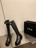 冬の膝のハイデザイナーシューズブーツレディーストー靴ヤギスーエードナチュラル本物の革のバックルブロック背の高いブーツレディモンタージュウォーウォーブランド