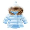 Down Coat Winter Girls Cotton Warm Jacket Baby Girl Colored Fur Collar Hoodies Kids Thicken Outerwear Children's Clothing