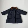 Down Coat Boys Children Solid Long Cotton Padded Jacket Turn-Down Collar Corduroy Tjock Cardigan Girls Warme Outwear Coat 231009