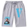 2024 sur les populaires shorts pour hommes VLONE style d'été shorts de plage en coton tricoté pour hommes en été, taille élastique, pantalons de survêtement décontractés amples, grands pantalons en cinq parties