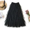 Skirts QNPQYX Fashion Tutu Tulle Skirt Women Long Maxi 2023 Spring Summer Korean Black Pink High Waist Pleated Female