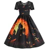 Theme Costume 3XL Black Swing Lace Halloween Costumes For Women Vintage Dress 2023 Short Sleeve Witch Cosplay Party Dresses Disfraces Mujer x1010