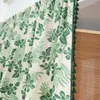Vorhang Regenwald Blatt Baumwolle Leinen Panels mit grünen Quasten wärmeisolierte Boho Fenster Vorhänge Wohnzimmer Schlafzimmer Dekore TJ7128