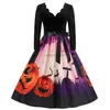 Themakostuum Zwart Gothic Halloween-kostuums Feestjurken voor vrouwen 2023 Nieuwe Lange mouw Enge Cosplay Nachtmerrie Pinup Print Vestidos S-3XL x1010