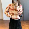 Kvinnors stickor Tees Korean Fashion Sweater Cardigan Women Striped Sticked Fall Winter Short Long Sleeve Kvinnliga rycker 231010