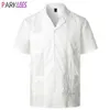 Weißes kubanisches Camp-Guayabera-Hemd für Herren, stilvolle bestickte gewebte Button-Down-Hemden, Strandhemden für Herren im mexikanischen karibischen Stil, 2XL 21300c