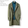 Men's Wool Blends Naizaiga Vintage herringbone doublefaced woolen men's midlength 100 trench coat blue army green Boy Coat A8 231009