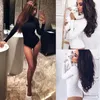 Kadın tulumları yükler moda seksi kadın balıkçı yaka bodycon bodysuit uzun kollu tulum siyah beyaz romper artı boyut S2XL 231010