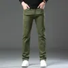 Mens Jeans Autumn Slim Stretch Fashionable and Versatile Soft Fabric Denim Pants Army Green Coffee Mane Brand Trousers 231010