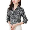 Paisley Floral Vintage Black Blouses Women Designer Długie rękaw Koszulka jesienna zima wybieg klapy jedwabne satynowe koszule 2023 Office dama eleganckie topy