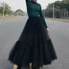 Spódnice kobiety elegancka titu titu spódnica solidna kolor multi-warstwowa A-line plisowana midi impreza Prom Princess Dress Streetwear