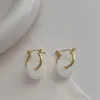 Boucles d'oreilles créoles Minar délicate couleur blanche pierre naturelle cercle rond pour femmes 14K véritable or argent plaqué laiton pendentif boucle d'oreille