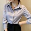 Damesblouses Dameskleding Office Lady Buttons Effen kleur Turn-down kraag Blouse met lange mouwen Herfst Business Casual vestoverhemden