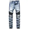 Männer Jeans 2023 Mode Herren Biker Slim Gerade Reißverschluss Herbst Männer Desiger Gewaschene Denim Hosen Plissee Motorrad Hosen