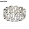 Vecalon Sexy Promise Flower Ring 925 Sterling Silver 5A Zircon CZ Engagement Wedding Band Rings for Women Men Jewelry Gift226o