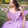 Lilas violet Quinceanera robes douce princesse appliques dentelle nœud perles robe De bal robes De fête d'anniversaire Cape robes De 15