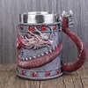 Muggar Dragon Coil Beer Mug 3D Harts Rostfritt stål med Dragon Tail Handle Red Gold Dragon Coffee Wine Cup Holy Grail Christmas Gift 231009