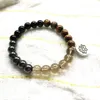 MG0825 Nuovo design Quarzo fumé Bracciale Mala Bracciale in pietra occhio di tigre naturale Bracciale 8 mm Tormalina nera Ematite Energia Yoga Bracciale236R