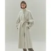 Trenchs de femmes 2023 automne et hiver veste ceinturée mi-longue coupe ample à manches longues revers simple boutonnage long manteau femmes