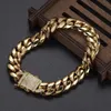 Charm Bracelets Miami Cuban Link Curb Chain Bracelet for women mens Bangls Gold Color Stainless Steel Luxury crystal Wristband Chains Jewelry 231009