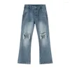 Men's Jeans Y2k Korean Style High Street Washed Whiskered Knee Hole For Men And Women Loose Leg-showing Long Floor-length Pants