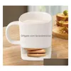 Mugs Ceramic Mug White Coffee Tea Biscuits Milk Dessert Cup Side Cookie Pockets Holder For Home Office 250Ml Kka3109 Home Garden Kitch Dhlzz