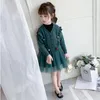 Clothing Sets Girls Autumn Suit Children's Fashionable Knitting Cardigan Sweater Long Sleeve Gauze Dress Kids Clothes Twinset P420