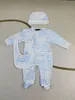 Toddler Infant Romper Baby Clothing Sets Boys Girls Full Sleeve Cotton Soft Jumpsuits Rompers Hat Bib 3pcs/set Suit004