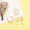 Hoop Earrings FLOLA Minimalist Zircon Copper Gold Plated Hoops For Women Pearl Dangle Ball Fashion Small Jewelry Gift Erst66