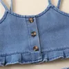 Giyim Setleri Pudcoco Kids Bebek Kız Şort Seti Denim Fırlatılmış Camisole ile Bağlantı Yaz 2 Parçalı Kıyafet 2-7T