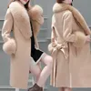 Womens Wool Blends Autumn Winter High End Fashion Coat Slim Was Thin Woolen Faux Fur Collar Midlength Women 231010