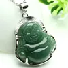 925 Pure Silver-Errusted Jade Buddha Pendant Natural A Goods Myanmar Oil Emerald Male Halsband Women 341C