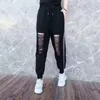 Pantalon Femme Femmes Été Tendance Creux Brillant Soie Casual Streetwear Harem Femme Noir Lâche Sport Joggers Pantalon de Survêtement Y2K Pantalones