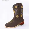 Bottes Automne et hiver nouvelles bottes de Cowboy brodées femmes automne bottes occidentales rétro bottes courtes chaussures pour femmes Botas Mujer Q231010