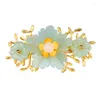 Hair Clips Personal Color Retaining Copper Alloy Leaves Barrettes Exquisite Light Green Coloured Glaze Cinnabar Flower Jewelry