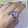 Pierścienie zespołowe 925 Srebrny Znakomity Pierścień Big Heart 5a CZ Micro Pave Cubic Zirkonia w pełni zaklęta Bling Hip Hop Punk Men Men Jewelry 231009