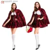 Themakostuum Roodkapje Kom Toneel Performece Kleding Meisje Carnaval Kom Cosplay Uniform Volwassen Dame Rode Jurk En Mantel Q231010