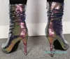 靴美しいファッションウーマンのスパンコールクロスハイヒール女性のミッドカーフブーツ