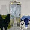 Jeans masculinos 2023 hip hop rasgado buraco magro high street patchwork azul calças masculinas na moda festa clube calsas masculinas