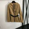 Fall Windproof Windbreakers Outerwear Luxury Womens Jackets Classic Hooded Designer Tench Coat 2 Colors Elastic Waist Jacket